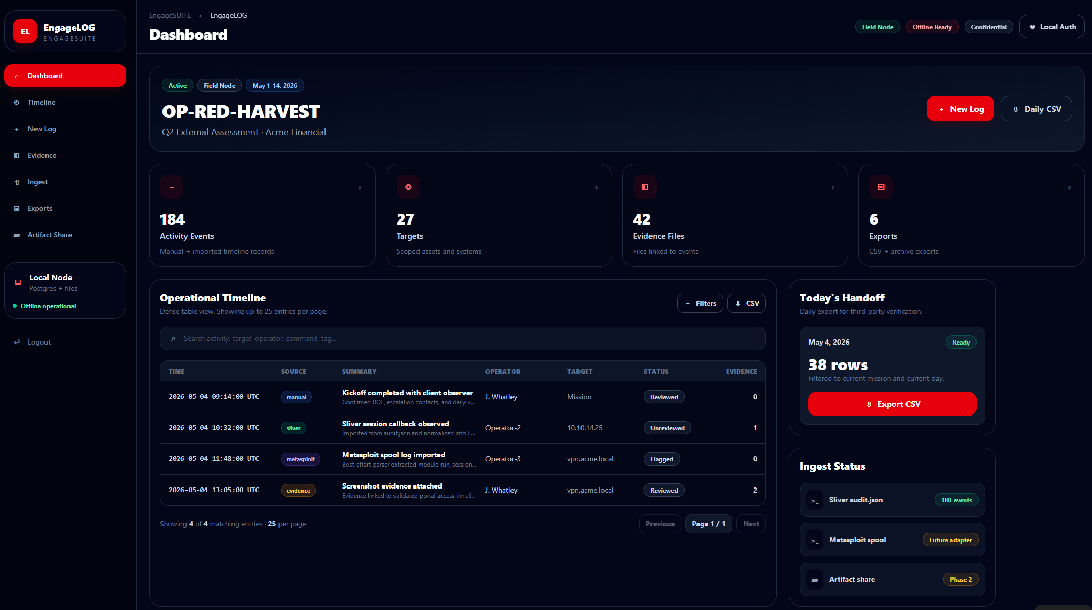 EngageLOG dashboard