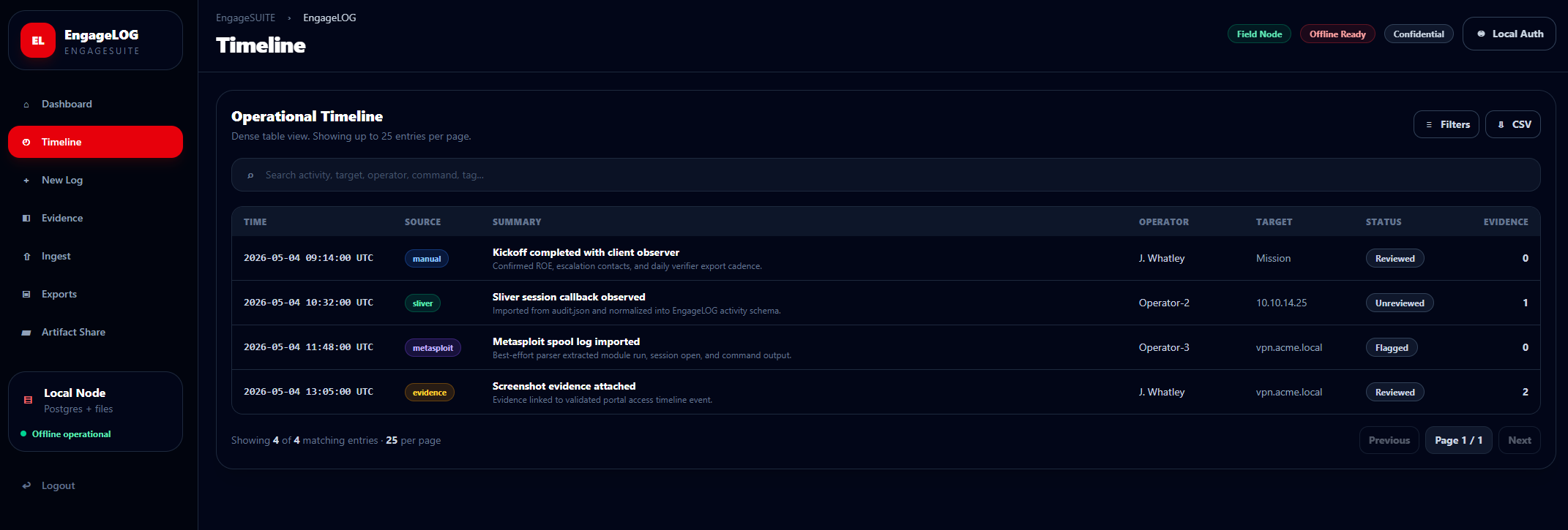 Timeline screen